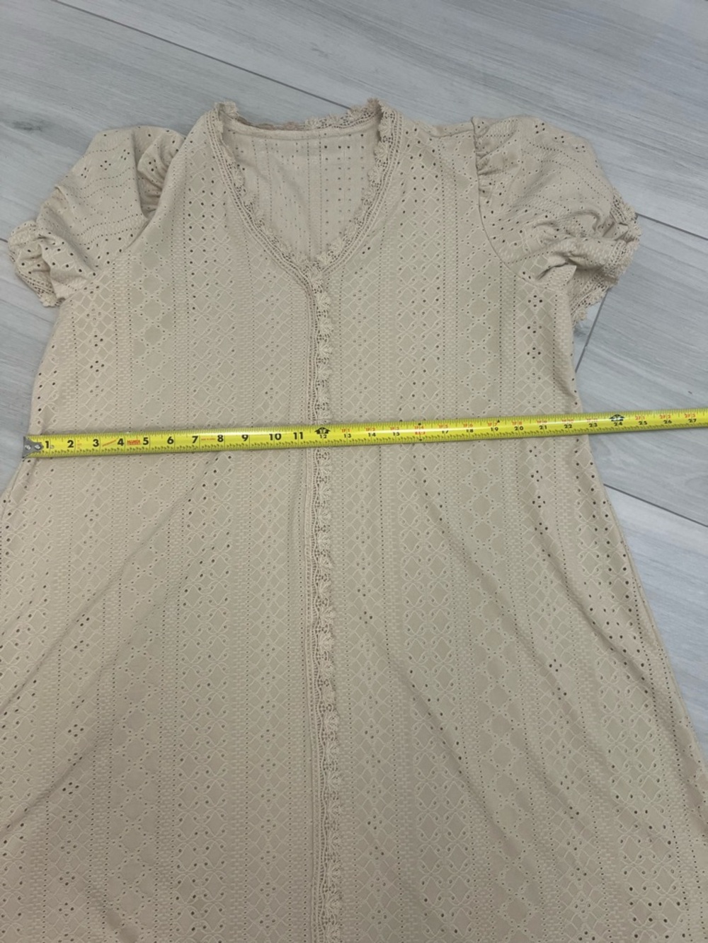 Cottagecore Cream Eyelet Lace V-Neck Cotton Dress Coquette Coastal Cowgirl - Picture 6 of 7